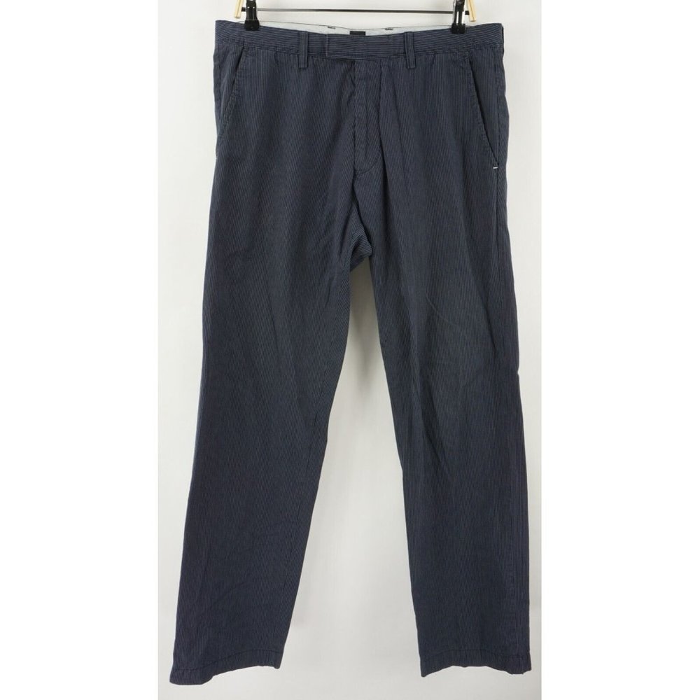 Hugo Boss Chuck2-W Mens 34 x 32 Blue Striped Lightweight Cotton Flat Front Pant